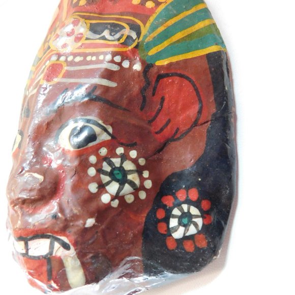 Vintage Hand Painted Tribal Look Paper Mache Mask - Picture 6 of 7